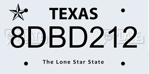 8DBD212 Texas License Plate