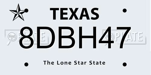 8DBH47 Texas License Plate
