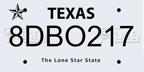 8DBO217 Texas License Plate