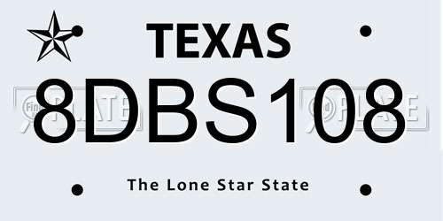 8DBS108 Texas License Plate