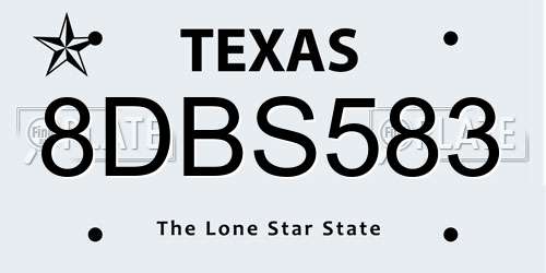 8DBS583 Texas License Plate