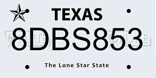 8DBS853 Texas License Plate