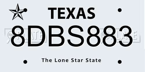8DBS883 Texas License Plate