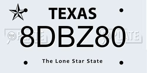 8DBZ80 Texas License Plate