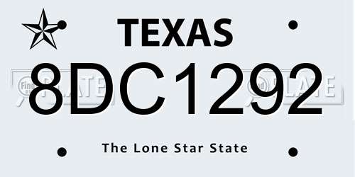8DC1292 Texas License Plate