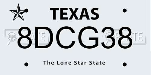 8DCG38 Texas License Plate