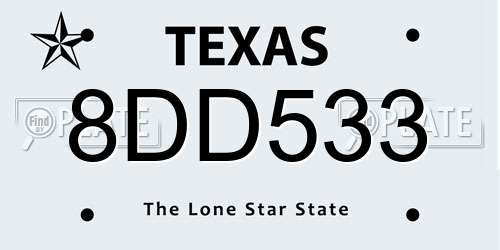 8DD533 Texas License Plate