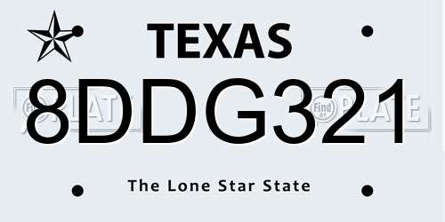 8DDG321 Texas License Plate