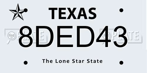 8DED43 Texas License Plate