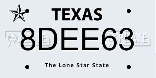 8DEE63 Texas License Plate