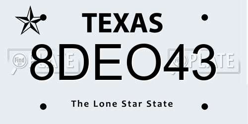 8DEO43 Texas License Plate