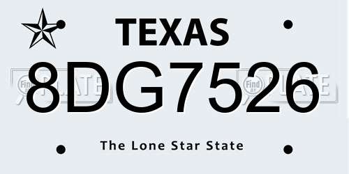 8DG7526 Texas License Plate