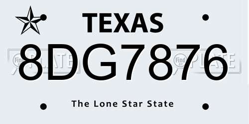 8DG7876 Texas License Plate