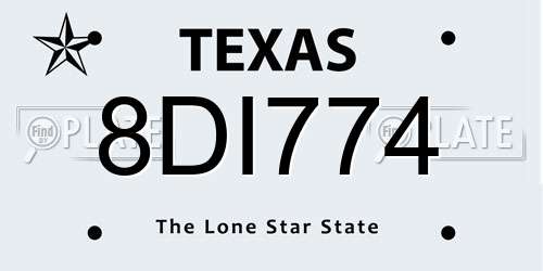 8DI774 Texas License Plate