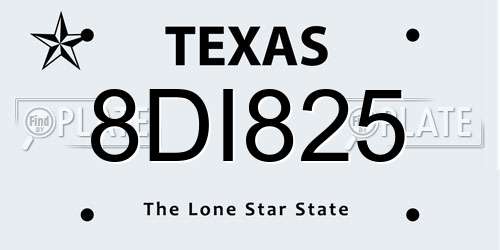 8DI825 Texas License Plate