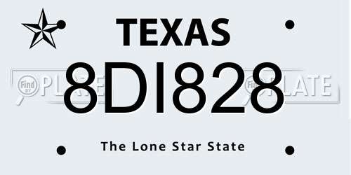 8DI828 Texas License Plate