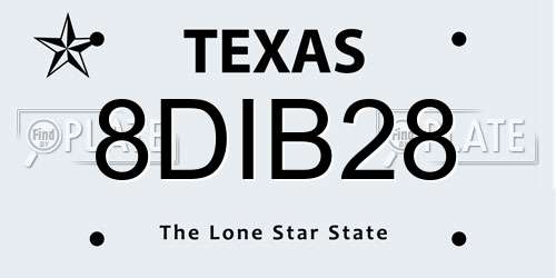 8DIB28 Texas License Plate