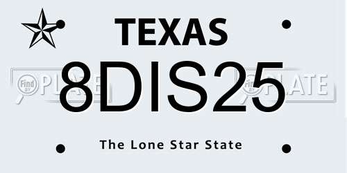 8DIS25 Texas License Plate