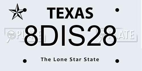8DIS28 Texas License Plate