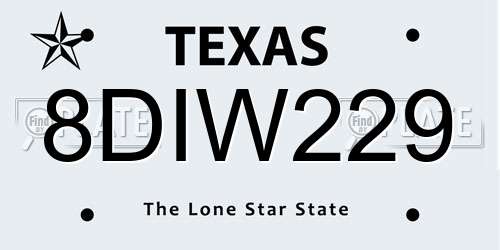 8DIW229 Texas License Plate