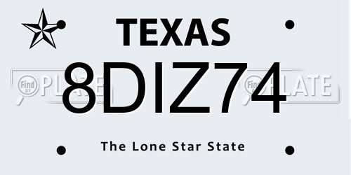 8DIZ74 Texas License Plate