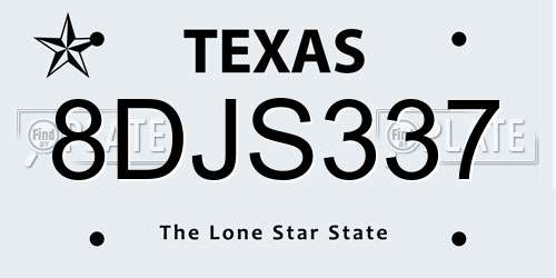8DJS337 Texas License Plate