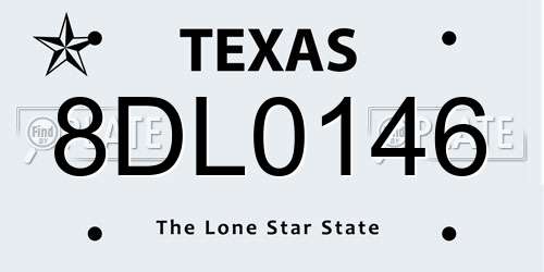 8DL0146 Texas License Plate