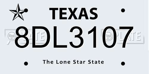 8DL3107 Texas License Plate