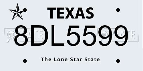 8DL5599 Texas License Plate