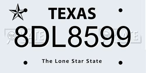 8DL8599 Texas License Plate