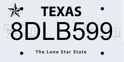 8DLB599 Texas License Plate