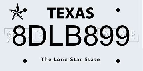 8DLB899 Texas License Plate