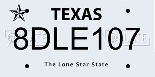 8DLE107 Texas License Plate