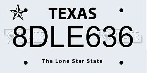 8DLE636 Texas License Plate