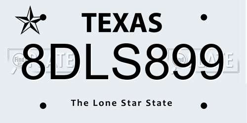 8DLS899 Texas License Plate