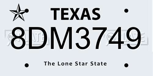 8DM3749 Texas License Plate