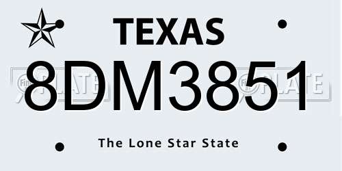 8DM3851 Texas License Plate