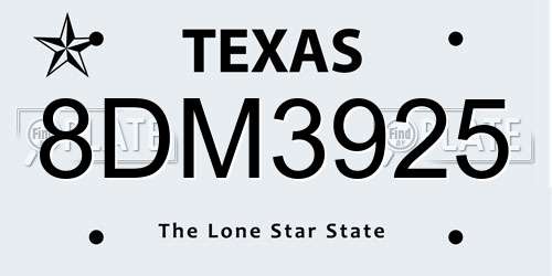 8DM3925 Texas License Plate