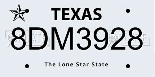8DM3928 Texas License Plate