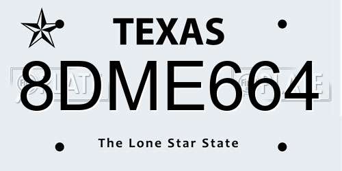 8DME664 Texas License Plate