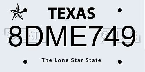 8DME749 Texas License Plate