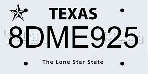 8DME925 Texas License Plate