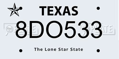 8DO533 Texas License Plate