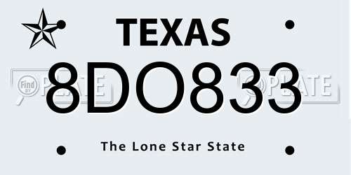 8DO833 Texas License Plate