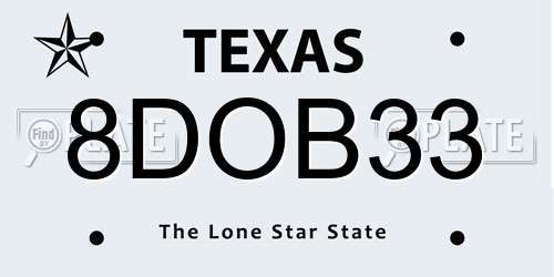 8DOB33 Texas License Plate