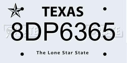 8DP6365 Texas License Plate