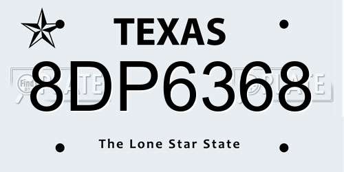 8DP6368 Texas License Plate