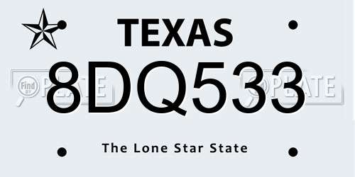 8DQ533 Texas License Plate
