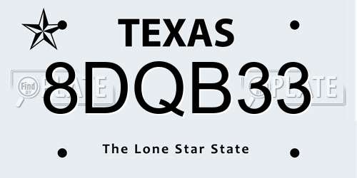 8DQB33 Texas License Plate