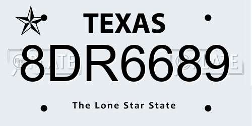 8DR6689 Texas License Plate